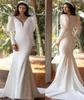 Nuovo abito da sposa a sirena con scollo a V spiaggia in raso manica lunga a sbuffo abiti da sposa elegante bianco Butto 2022 formato personalizzato Vestido De Noiva Robe De Mariage