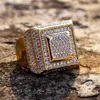 Mens Ring Vintage Hip Hop Smycken Full CZ Bling Iced Out Koppar Ringar Real Gold Plated För Lover Mode Smycken