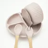 아기 수유 세트 식품 학년 실리콘 요리 유아 접시 비 실크 흡입 그릇 어린이 식기 무료 스푼 포크 4 개/대 4628 Q2