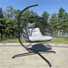 EU estoque Swing Chair Cadeira de ovo Indoor Outdoor Rattan Rattan Pátio Cesta Pendurado Cadeira com Culha do Tipo Cushion e Travesseiro, Cinza A53 A05