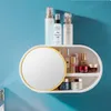 Trousse de maquillage rangement sans poinçon mural pour salle de bain cosmétiques articles de toilette miroir WC accessoires 210423