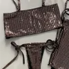 Solid Bling Biquin Biquíni Conjunto Sexy de três peças de traje de banho Halter Arneco de banho Mulheres Praia Desgaste de Dropshipp Monokini Glitter