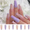 أظافر كاذبة 24pcs مربع راقصة الباليه غلاف كامل أداة manicure أداة أظافر أظافر يمكن ارتداؤها أرجواني طويل التابوت المزيف 295t