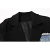 여성 빈티지 패션 블레이저 데님 패치 워크 재킷 가을 겨울 불규칙 코트 긴 소매 느슨한 한국어 겉옷 211006