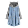 Oversize Hoodies Winter Warm Kvinnor Patchwork Hoodies Button Topps Kawaii Cat Ears Pullover Sweatshirt Fleece Hoodie Streetwear