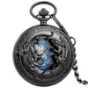 Black/Silver/Bronze Engraved Mythical Wild Animal Carved Brave Troops Mechanical Hand Winding Pocket Watch FOB Chain Clock Gifts