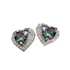 Aretes con forma de corazón de circón cúbico, aretes con diamantes de cristal púrpura, rojo, verde, joyería de moda para mujer Will and Sandy