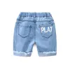 European American Style 3 4 6 8 10 12 Years Kids Sports Pocket Elastic Waist Handsome Summer Hole Denim Shorts For Baby Boys 210529