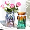 クリエイティブカラーガラス花瓶ヨーロッパの水文化花モダンなミニマリスト小新鮮な家の装飾デスクトップの装飾品210414
