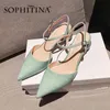 SOPHITINA Fashion Women Sandals Alligator Pattern Buckle Strap Pointed Toe High Quality Cow Leather Shoes Elegant Sandals SO431 210513