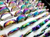 100pcs Shiny Rainbow Color 4 6 8mm band Comfort-fit Quality Men Women Stainless Steel wedding Rings Wholesale Trendy Jewelry Bulk lot Brand