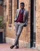 ブリティッシュスタイルの格子縞のメンズビジネスTuxedosスリムフィット新郎結婚式のスーツの正式なプロムパーティー衣装（ジャケット+ズボン）