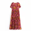 Happie Queen Deep V-neck Button Red Floral Print Beach Bohemian Maxi Dress Ladies Rayon Summer Boho Sundress Vestidos 220308