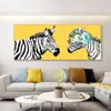 Cute Zebra z kwiatami Plakaty i wydruki Streszczenie Malarstwo Płótno Wall Art Zdjęcia do salonu Wystrój domu