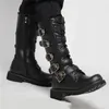 Męskie skórzane buty motocyklowe Mid-Calf Wojskowy bojowy Gothic Pas Punk Men Buty Tactical Army Boot 211022