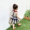 Summer Girls Lapel Wind Sleeveless Skirt High Quality Cotton Baby Kids Big Plaid Dress Children Princess Baby Dress