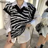 Neploe Zebra Paski Swetry Kobiety Luźne Dorywczo Dzianiny Pullowód Kamizelka Koreańska Moda Dzianina Tank Topy Białe Koszule Kobiet 210422