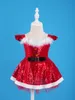 Tjejens klänningar Baby Girls Christmas Princess Dress With Hat Set Red Sequins Faux Fur Adorned Tutu Toddler Kids Girl Xmas Kläder