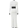 Y-L Donna Autunno Maxi Gonna Set due pezzi Elegante bianco manica lunga Crop Top e gonne a tubino increspato Party Clubwear 220302