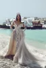 Boho sereia vestidos de noiva com trem destacável vestidos nupciais fora do ombro lace mangas compridas praia robe de mariée