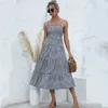 Sexy spalle scoperte senza maniche stampa scozzese grande abito altalena per le donne Estate bretella Halter Maxi abiti Femme Abiti 210517