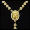 Pendant Necklaces Fashion Gold Plated Cubic Zirconia Mens Jesus Round Portrait Tennis Chain Necklace Rosary Personalized Hip Hop 337L2669561