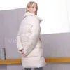 Zimowa kurtka damska Kobieta z długim rękawem Solid Color Cotton-wyściełane Ciepłe Luźne Długie Kurtka Puffer Kobiety Parka Coat Outerwear 211108