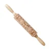 Solid Wood Roller Embossed Biscuit Rolling Pin Engraved Pattern Rolling Pin Printing Kitchen Baking Fondant Tool 211008