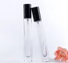 Spray Glass Perfume Bottle 10ml Cylindrisk Transparent Skruv Mun Elektrifierad Aluminium Skydd Eau de Toilette Tom