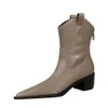 New Autumn And Winter Rubber Sole Boots PU leather Shoes Women Mid-Calf 5CM Thick Heel Chelsea Booties botas de mujer