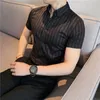 Summer Striped Shirts Men Short Sleeve Business Casual Shirt Luxury Classic Slim Fit Social Party Dress Shirts Male Clothes 210527