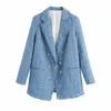 ZXQJ Tweed Kobiety Eleganckie Blue Blazers Moda Damska Vintage Luźne Kurtki Blazer Dorywczo Kobiet Streetwear Girls Girls Chic 210930