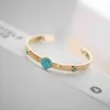 MICCI Wholale Custom 18k Gold Plated Stainls Steel Jewelry Fashion Natural Green Turquoise Stone Cuff Bangle Bracelet