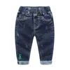 Spring Autumn 2-12 Years Teenage Student Elastic Letter Child Trousers Baby Long Pants Denim Blue Kids Jeans For Boys 210701