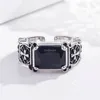 Starożytny srebrny Jezus Cross Chunky Black Agate Band Finger Retro Otwórz Regulowane Diamentowe Pierścionki Mężczyzn biżuterii mody Will i Sandy