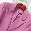 Abito rosa Summer Fashion High End Casual Business Mezza manica Slim Blazer e pantaloni a gamba larga Abbigliamento da lavoro da donna da ufficio 210604