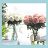 装飾的な花輪お祝い用品庭10ピースロットのウェディング装飾本物のタッチ素材人工的なバラの花束ホームパーティーの装飾