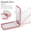 Portable Lady LED Light Makeup Mirror with Eyelashes Case Organizer Folding Touch Screen Mirrors 5 paires Lashes Tray Storage Box 12 LEDs lamp Travel Make up tools