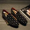 Men Party Wedding Designer Dress Shoes Fashion Black Diamond Rhinestones Spikes Business Loafers Rivets Casual Flats Sne 3687