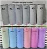 UV Color Change Sublimation 20oz Rak Skinny Tumbler Solljus Ändra Slim Kaffe Kopp Ingen Taper med PP Straw Clear Läcktäcke Lid