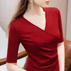 Women's Mid-Sleeve T-shirt 2021 Spring and Summer Clothing Cotton Inner Wear Blouse Design Sense Waist-Controlled Top
