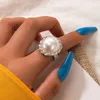 Elegante pérola pedra conjunto único anel para mulheres encantos prata cor liga metal partido jóias acessórios