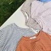 Crianças estilo coreano solto listrado camisetas verão meninas algodão casual macio manga curta tops 210615