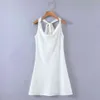 Foridol drapé cou robe en satin blanc femmes sexy dos nu à lacets robe de soirée d'été robe d'été courte mini robe en soie 210415
