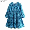 Women Vintage Totem Floral Print Casual Kimono Mini Dress Female Sweet Three Quarter Sleeve Pleats Vestido Dresses DS8293 210416