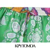 Kpytomoa kobiety elegancka moda patchwork drukowane szorty vintage wysokiej elastycznej talii ze sznurkiem kobiece krótkie spodnie mujer 210724