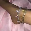 Crystal Zircon Initial Butterfly Ankle Bracelet Alphabet Anklets for Women Foot Chain Beach Leg Bracelets Boho Jewelry