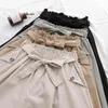Katoen zomer Koreaanse stijl wide been capri vrouwen korte broek hoge taille shorts rokken vrouw met riem 210421