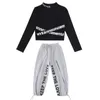 Roupas infantis Meninas Jazz Tracksuit Primavera Outono Dança Trajes Crianças Hip-hop O-pescoço Carta Manga Longa Ternos de Algodão Pure 211025