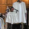 ノミクマ因果堅い2ピース衣装半袖OネックTシャツ+レースアップウエストワイドレッグショーツ韓国女性ショートセット6H506 210427